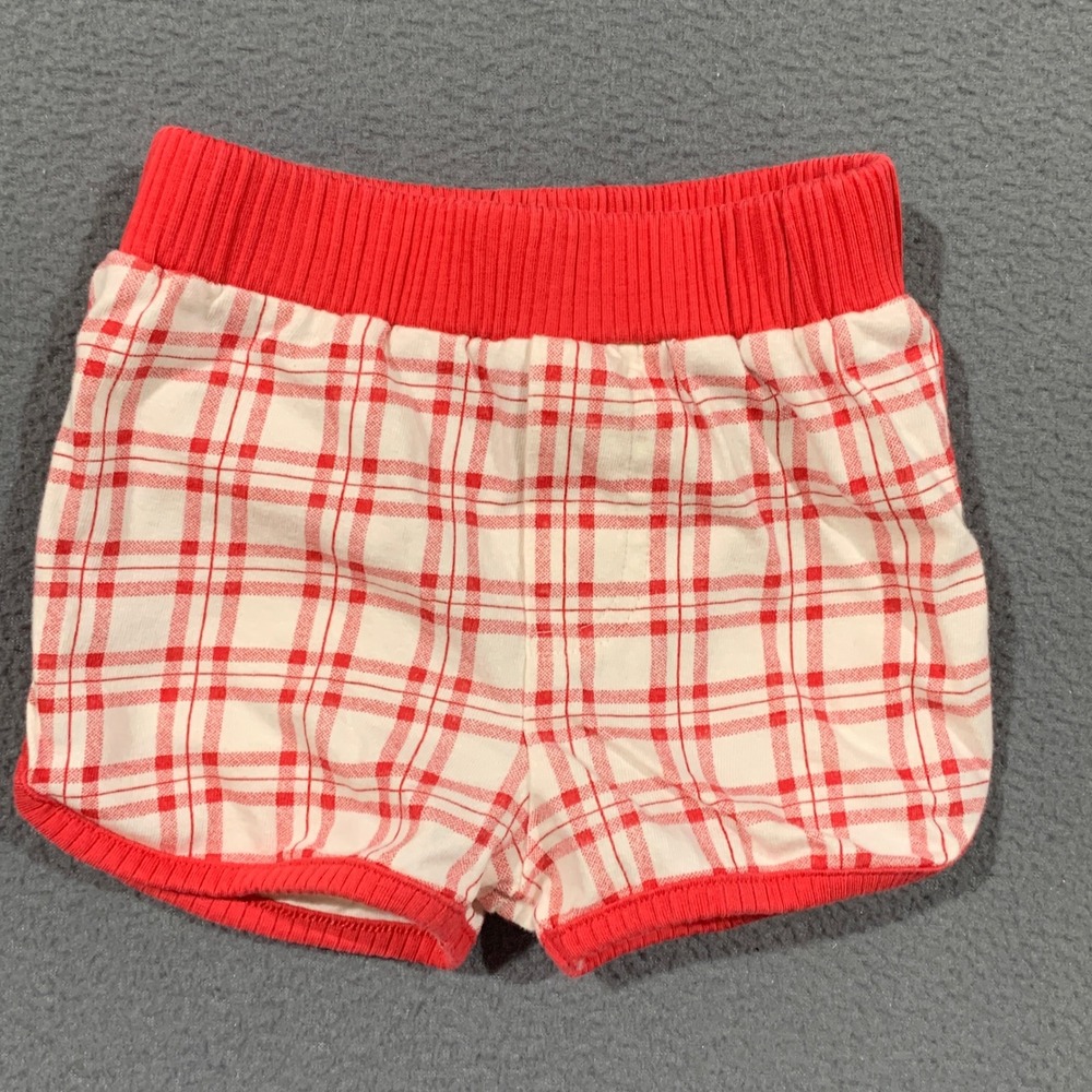 Kate Quinn Plaid Shorts Kids 12-18M Red Organic Cotton Dolphin Gym Summer Check